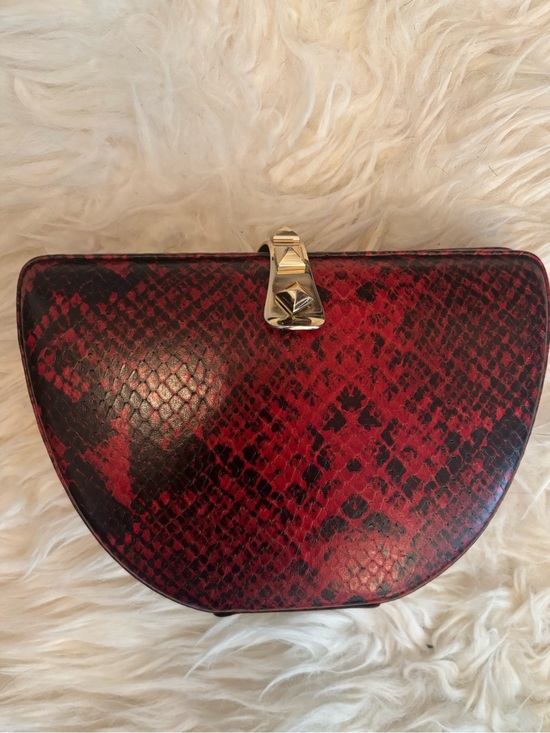 Rebecca Minkoff Handbags - Rebecca Minkoff Red Python-Print Half-Moon Clutch